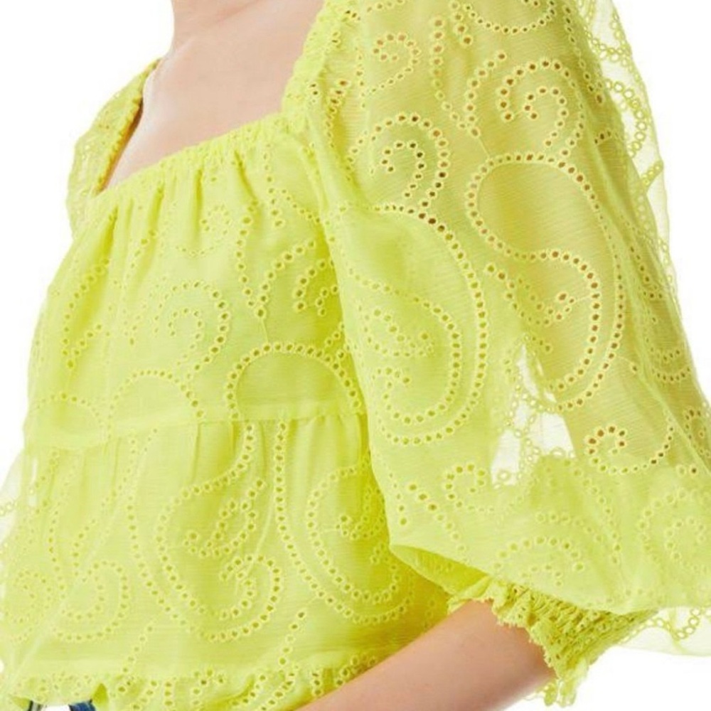 Alice + Olivia Bright Yellow Eyelet Blouse - Picture 2 of 4